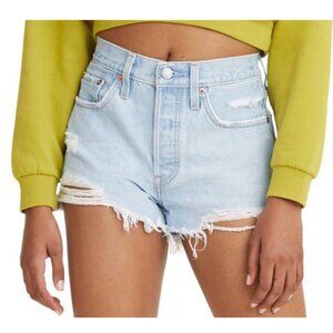 Levi's 501 Jean Shorts Light Blue Frayed Denim Size W32 32 14